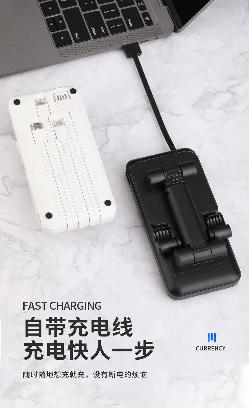 10000mAh Portable 2 in 1 Power Bank with Phone Stand & 4 built in cables