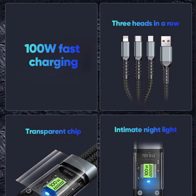 3-in-1 100 Watt Data Cable