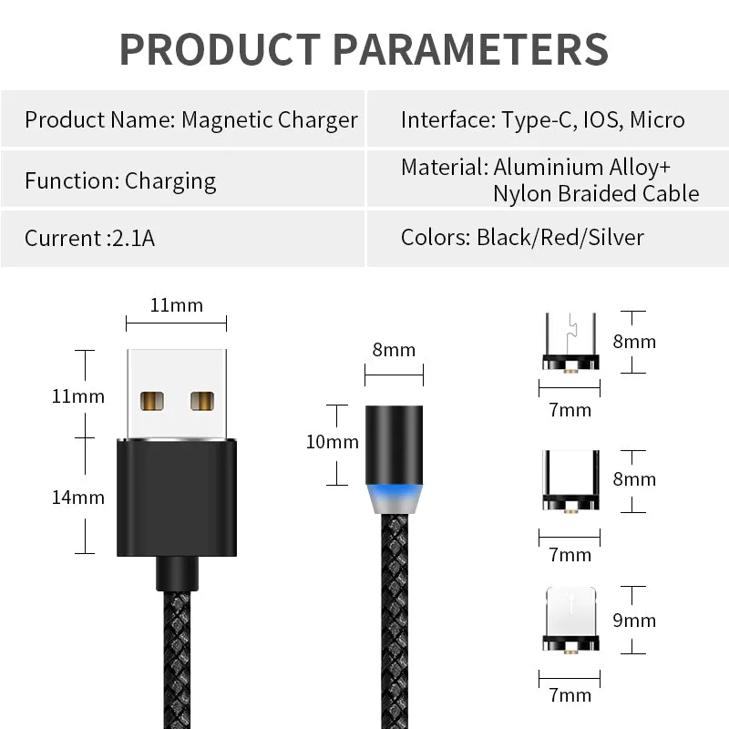 3 in 1 Nylon Braided Magnetic Data Cable