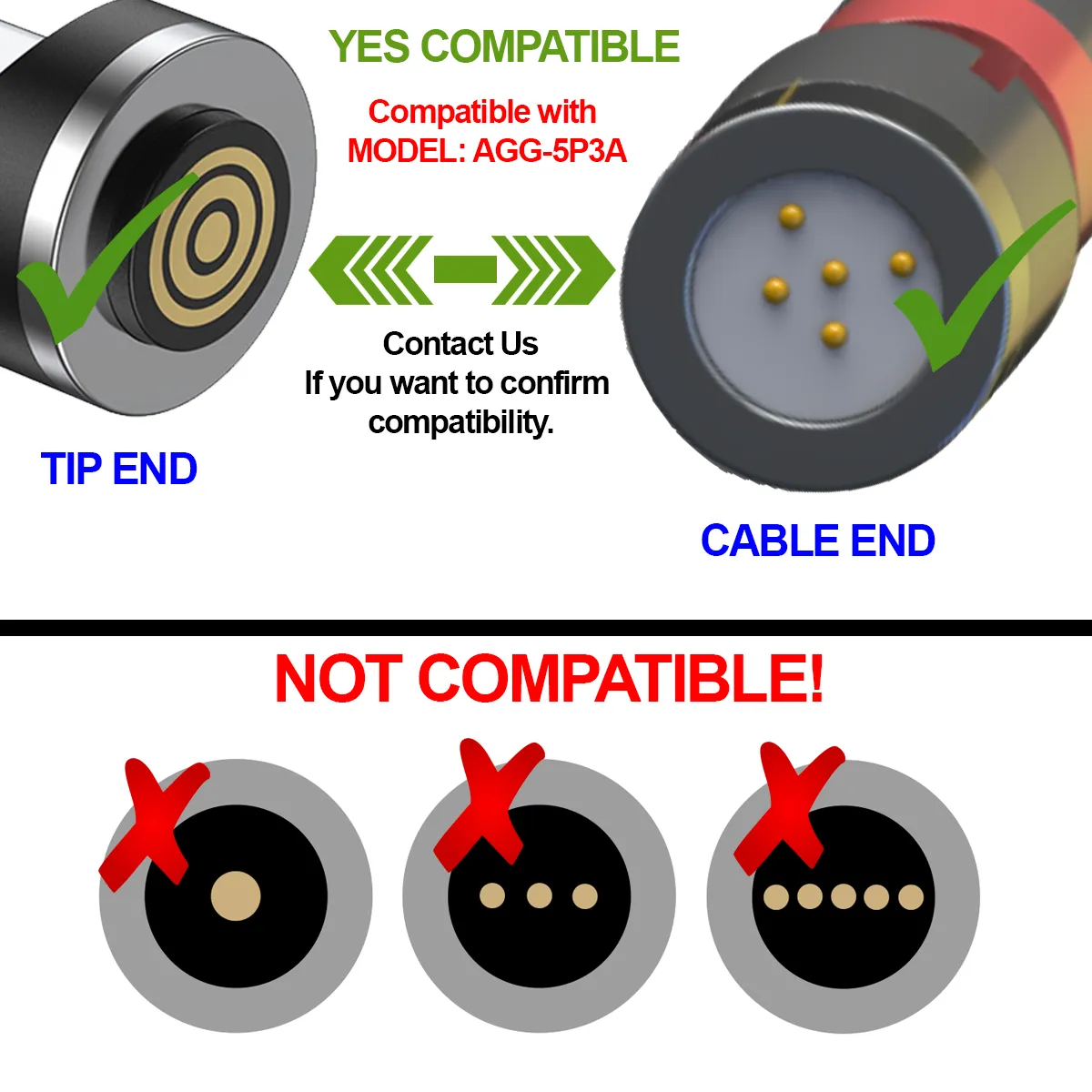 5-pin magnetic adapter tips for 8-pin devices 3 count - adapters for model AGG5P3A cables