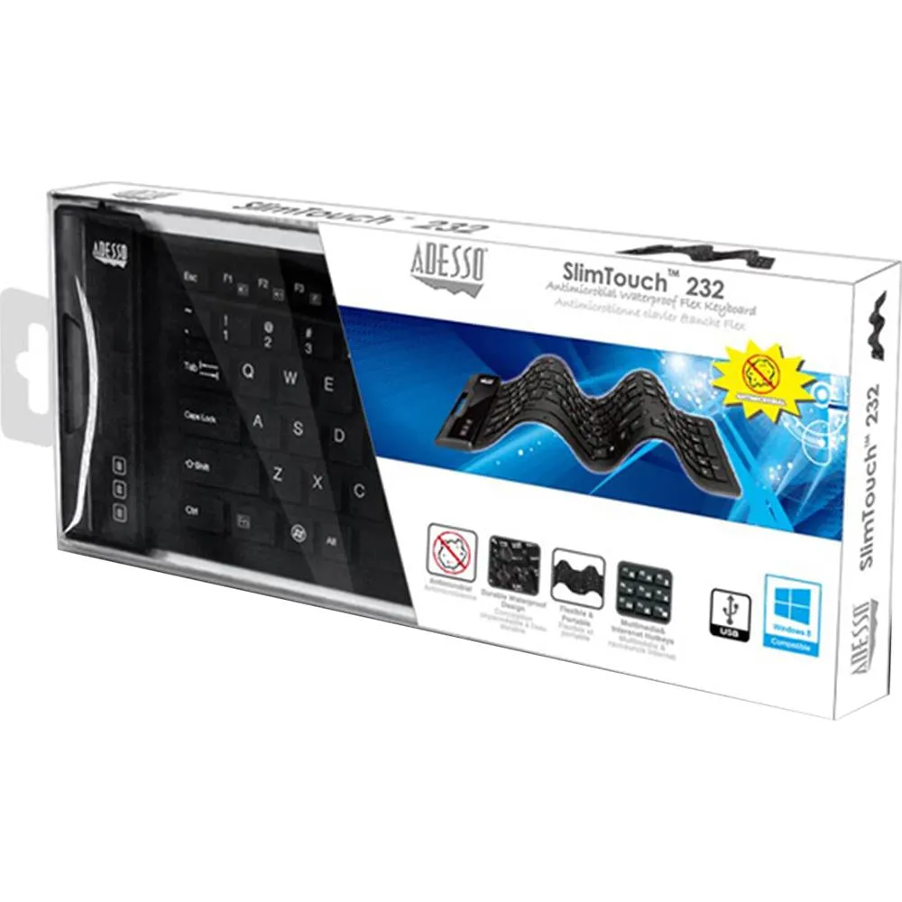 Adesso SlimTouch 232 Antimicrobial Waterproof Flex Keyboard (Full Size)