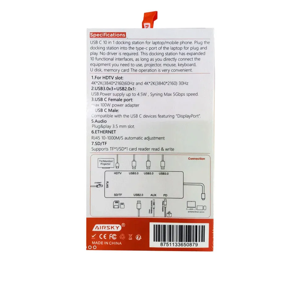 Airsky 10 In 1 Type-C Multi-Function Docking Station (HC-87)