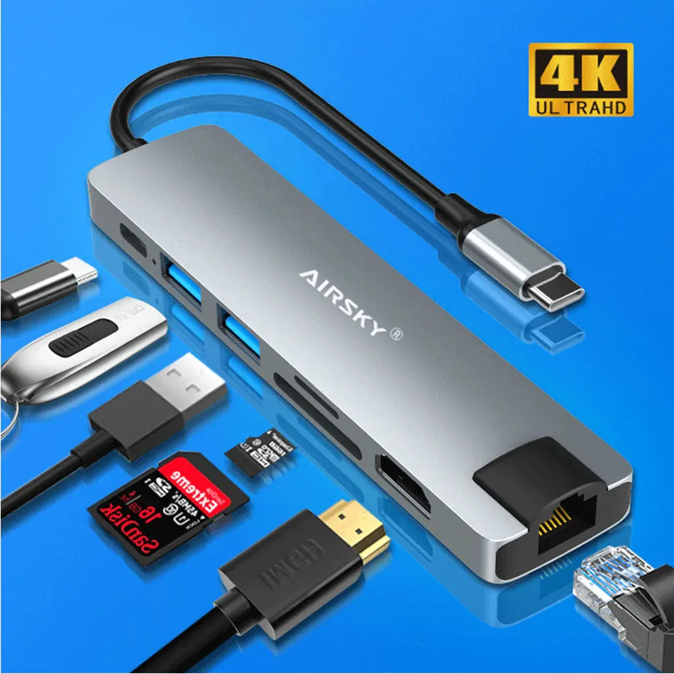 Airsky USB-C To HDTV To Hub Docking 7 In 1 (HC-13LC)