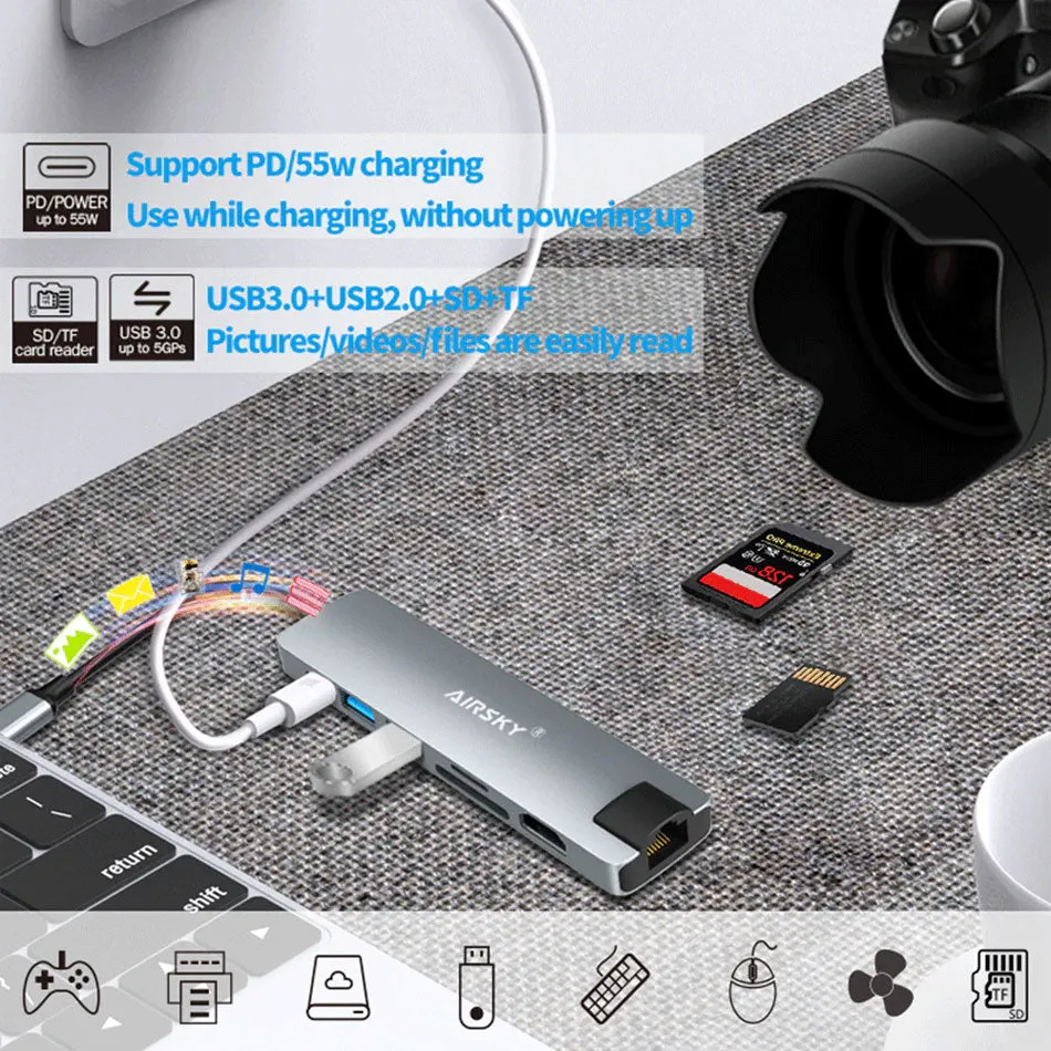 Airsky USB-C To HDTV To Hub Docking 7 In 1 (HC-13LC)