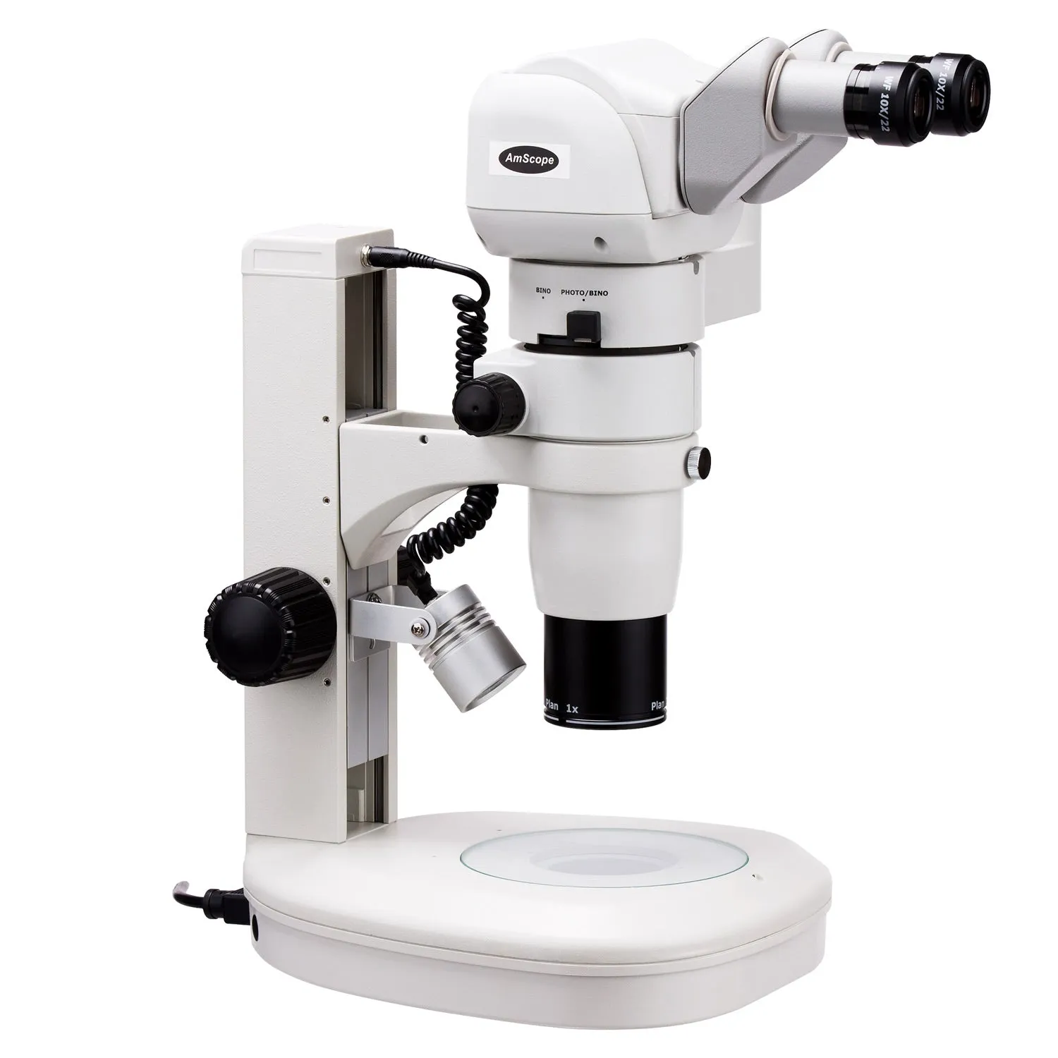 AmScope PM230 Series Zoom Trinocular Stereo Microscope 8X-80X Magnification on Track Stand with Common Main Objective(CMO), Adjustable Head   16MP USB3.0 Camera