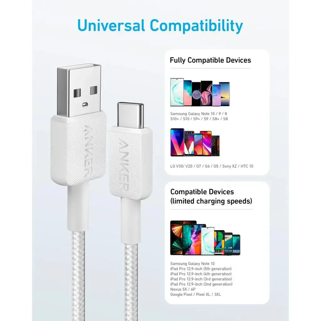 Anker 322 PowerLine USB A to USB C Fast Charging 6ft/1.8m Cable A81H6