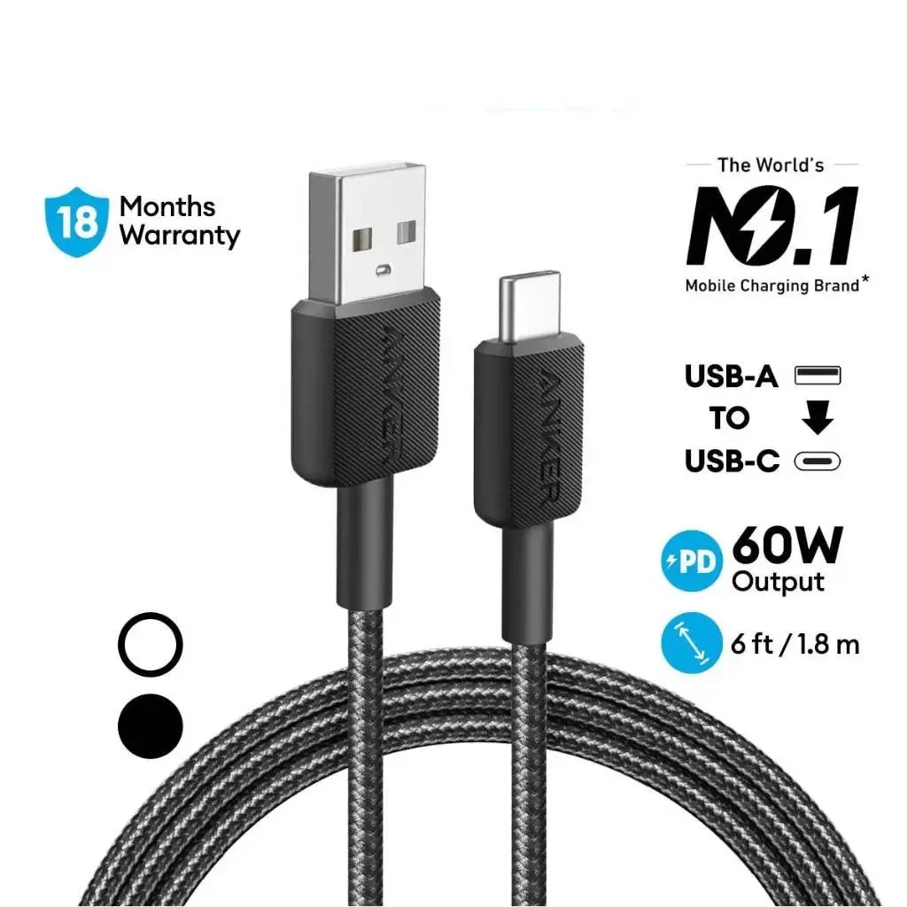 Anker 322 PowerLine USB A to USB C Fast Charging 6ft/1.8m Cable A81H6