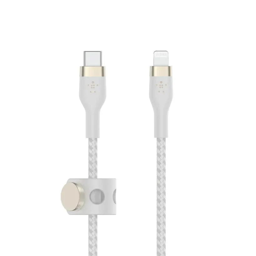 Belkin PRO Flex USB C Braided Silicone Cable with Lightning - Black & White