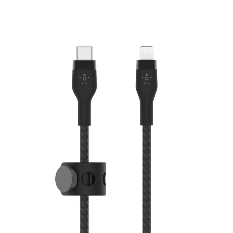 Belkin PRO Flex USB C Braided Silicone Cable with Lightning - Black & White