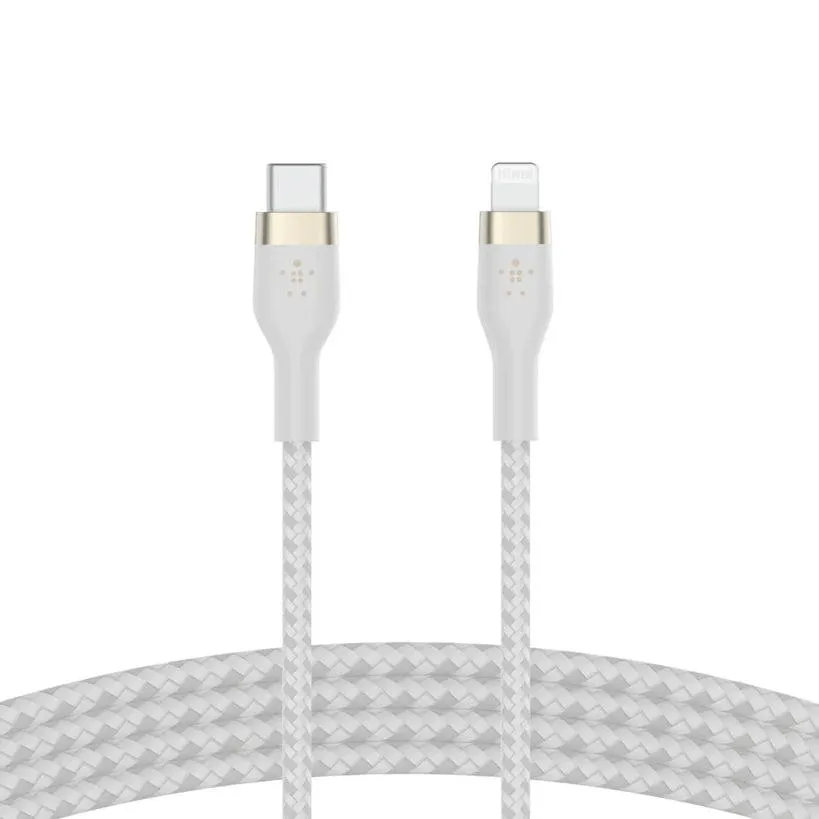 Belkin PRO Flex USB C Braided Silicone Cable with Lightning - Black & White