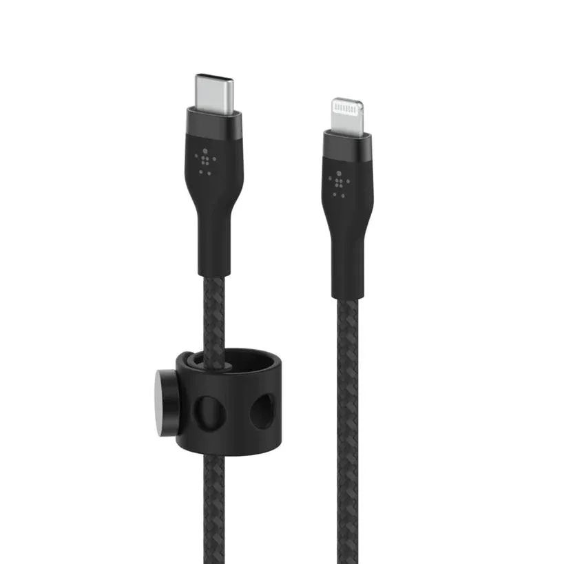 Belkin PRO Flex USB C Braided Silicone Cable with Lightning - Black & White