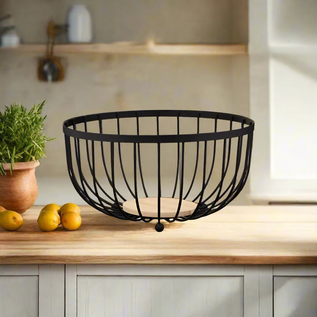 Black Fruit Basket with Wooden Base (Copy)