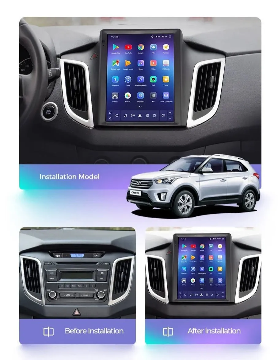 Car Dealz 11" Android 12.0 Hyundai Creta IX25 Tesla Style 2016-2019 Head Unit In Dash Plus OEM Fascia