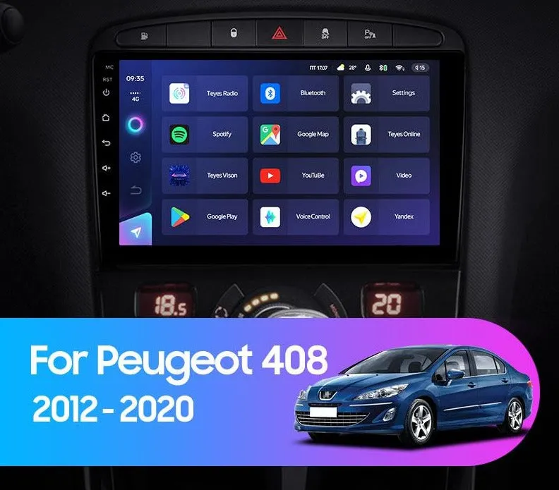 Car Dealz Elite 4G Data Model 10.2" Android 12.0 For Peugeot 408 1 2012 - 2020 In Dash Plus OEM Fascia