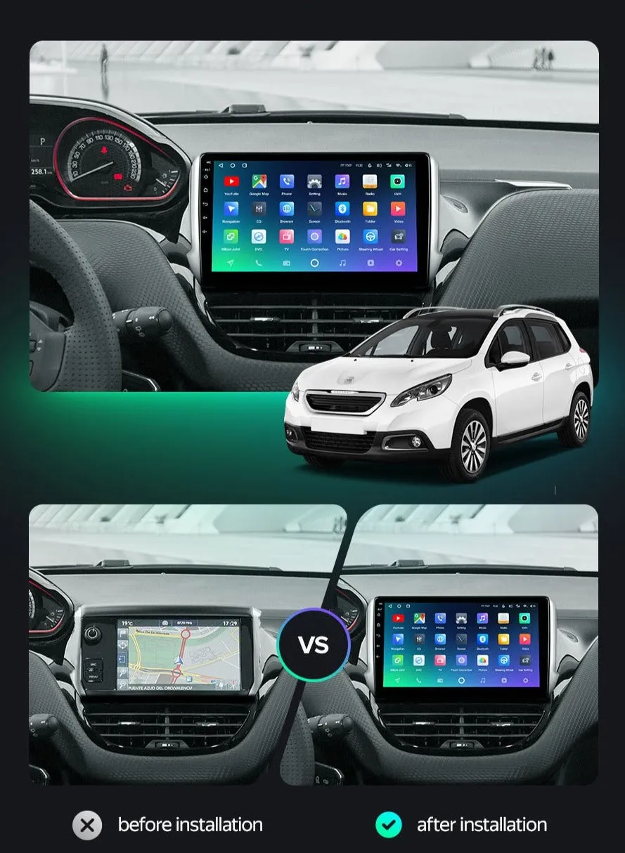 Car Dealz Premium Advanced 4G Data Model 10.2" Android 12.0 For Peugeot 2008 1 2013 - 2020 In Dash Plus OEM Fascia