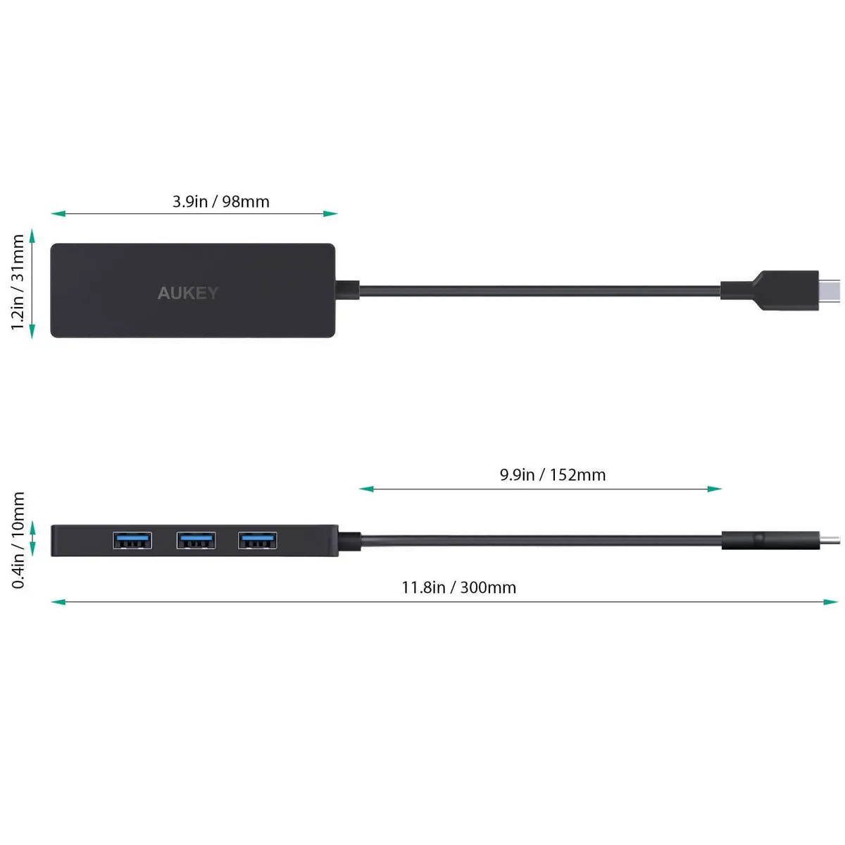 CB-C64 USB C Hub Ultra Slim with 4 USB 3.0 Data Ports Black