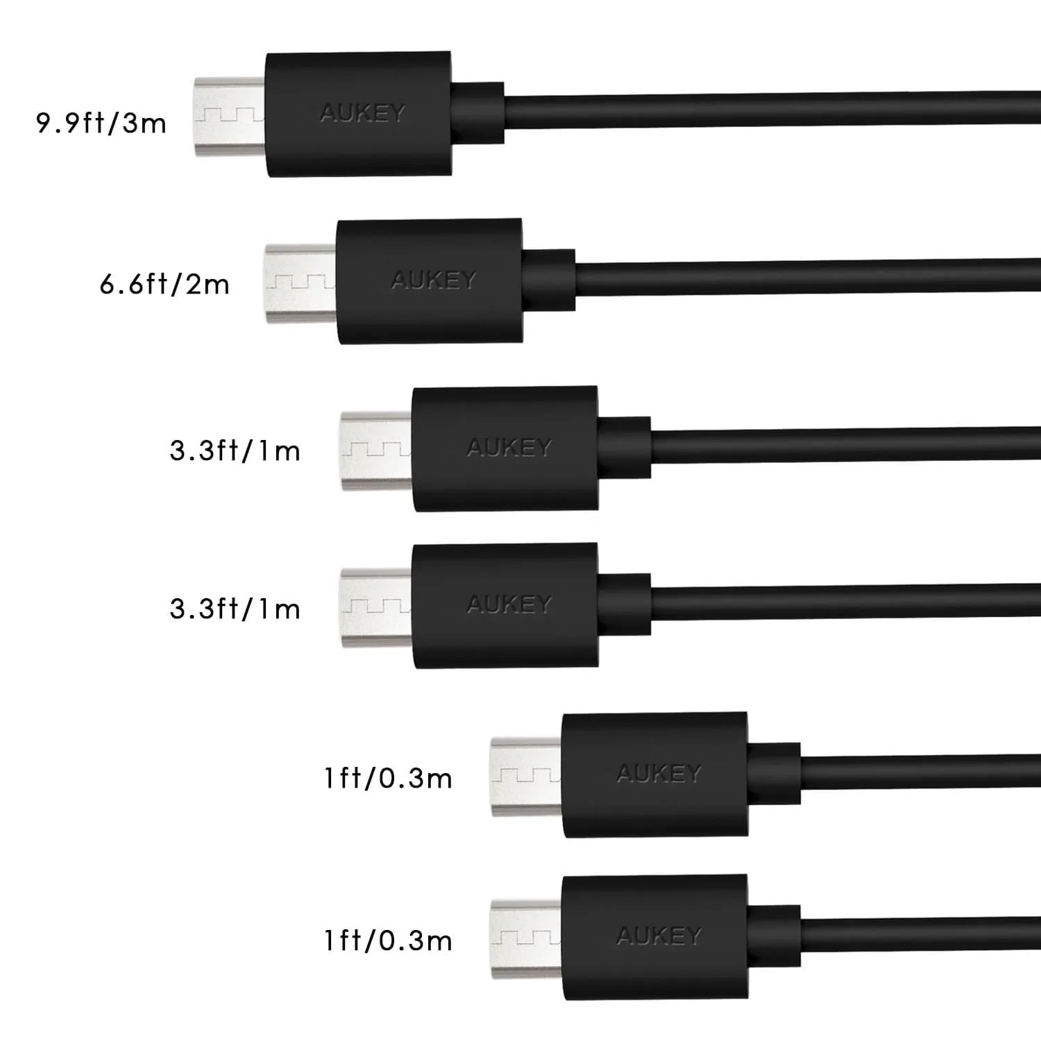 CB-D17 Qualcomm Quick Charge 2.0 3.0 Micro USB 2.0 Cable (1 x 3M 1 x 2M 2 x 1M 2 x 0.3M) 6 Pack