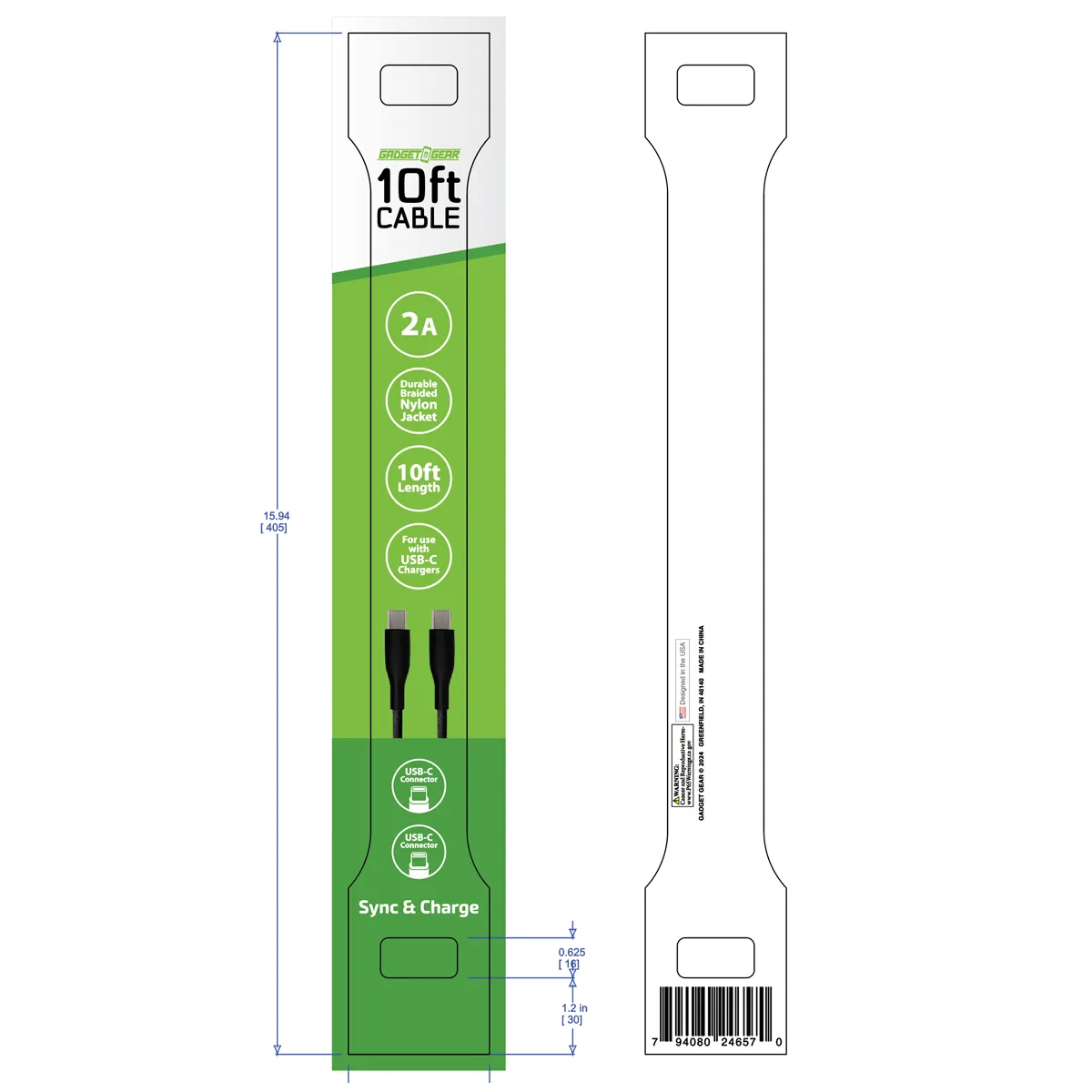 Charging Cable USB-C to USB-C 10FT 2 Amp - 6 Pieces Per Pack 24657