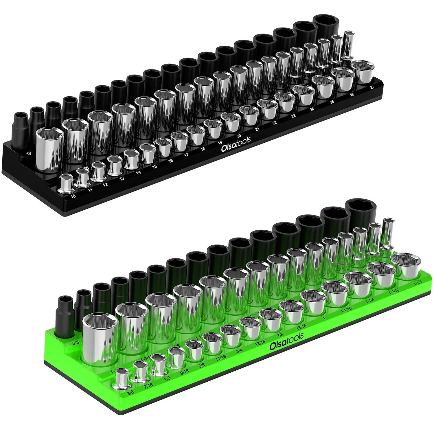 Chrome and Impact Sockets with a 3-Row Magnetic Socket Organizer