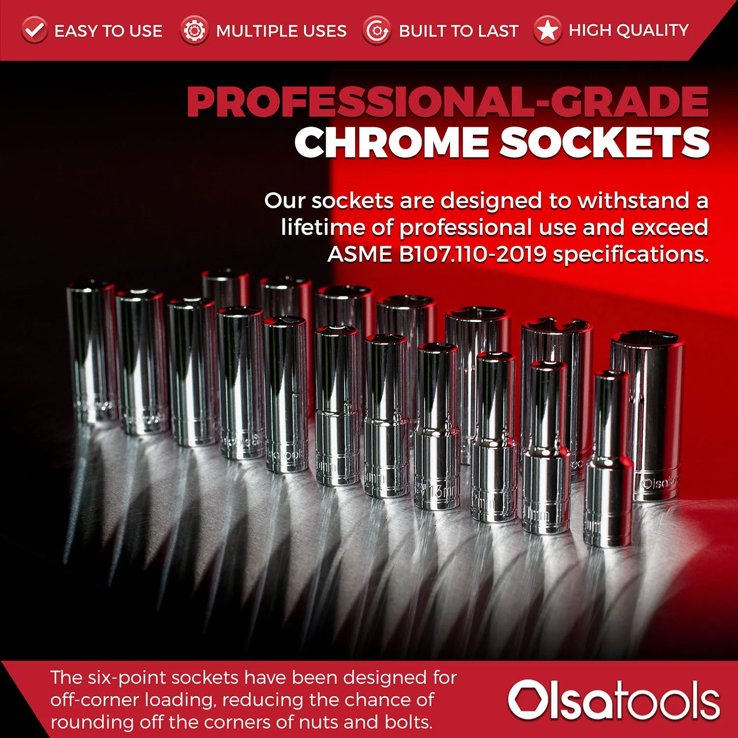 Chrome and Impact Sockets with a 3-Row Magnetic Socket Organizer