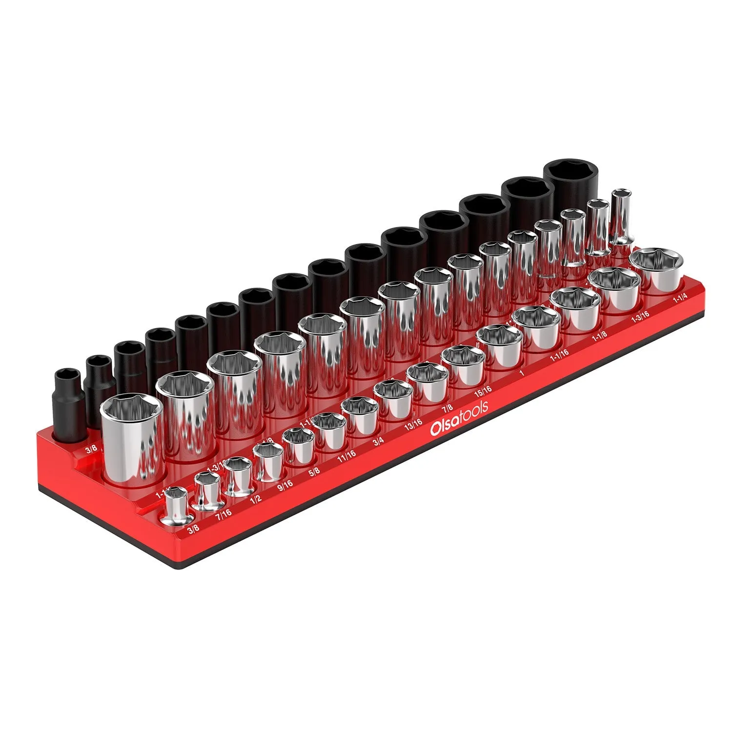 Chrome and Impact Sockets with a 3-Row Magnetic Socket Organizer