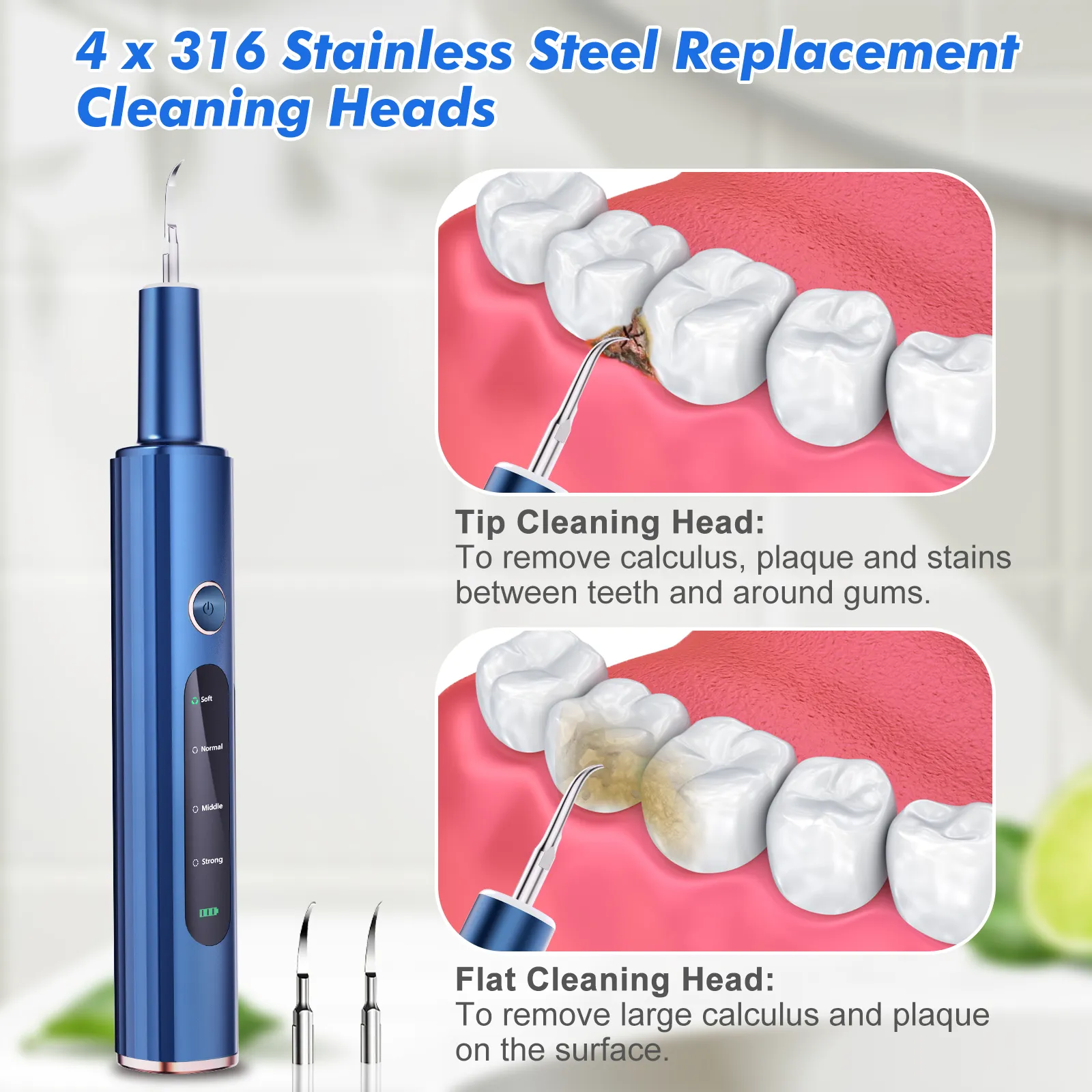 Electric Plaque Remover for Teeth, Rechargeable Teeth Cleaning Kit with 4 Modes