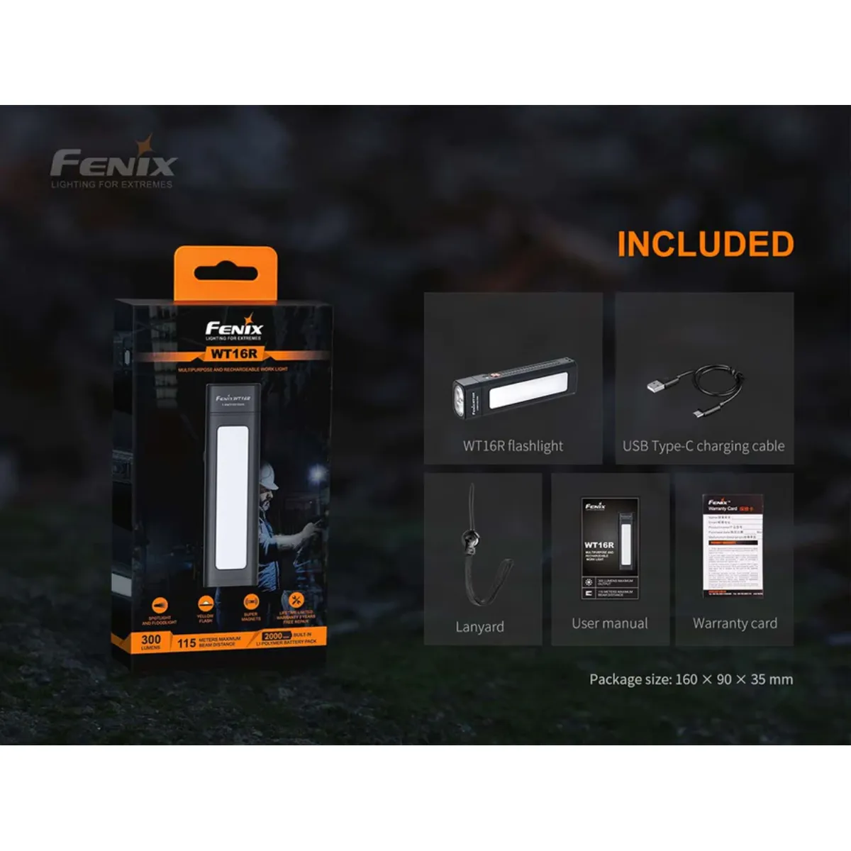 FENIX WT16R 300 LUMEN RECHARGEABLE MAGNETIC FLASHLIGHT