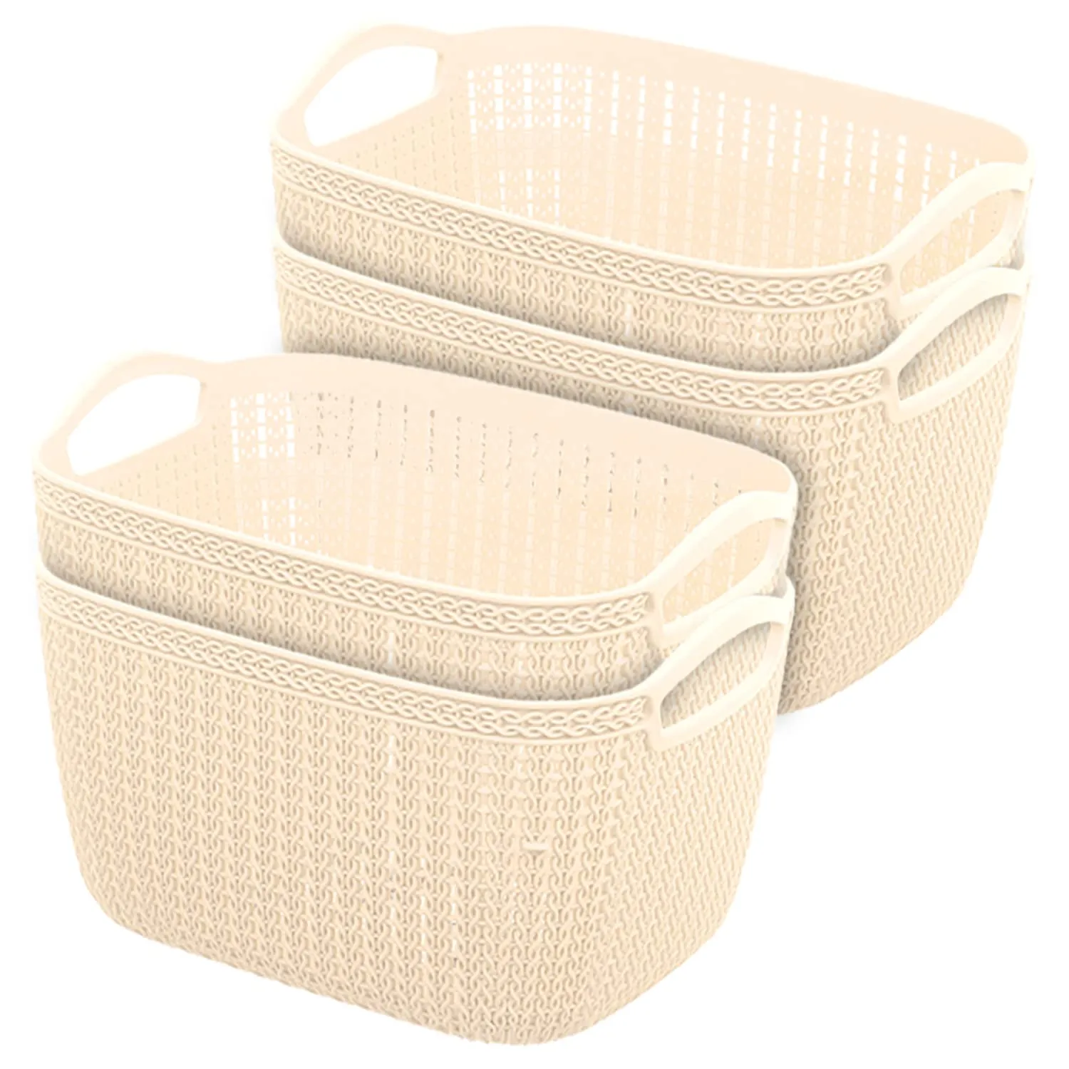 Heart Home Q-5 Multiuses Designer Unbreakable Plastic Storage Basket/Organizer/Bin For Home, Kitchen, Bathroom, Office Use Pack of 4 (Beach)-50HH01619