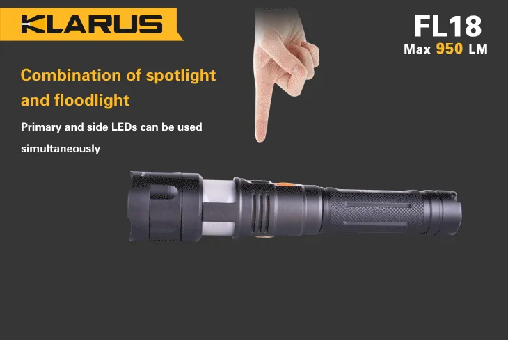 Klarus FL18 CREE XM-L2 U2 LED Rechargeable Flashlight - 950 Lumens