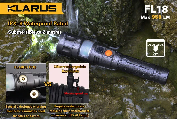 Klarus FL18 CREE XM-L2 U2 LED Rechargeable Flashlight - 950 Lumens