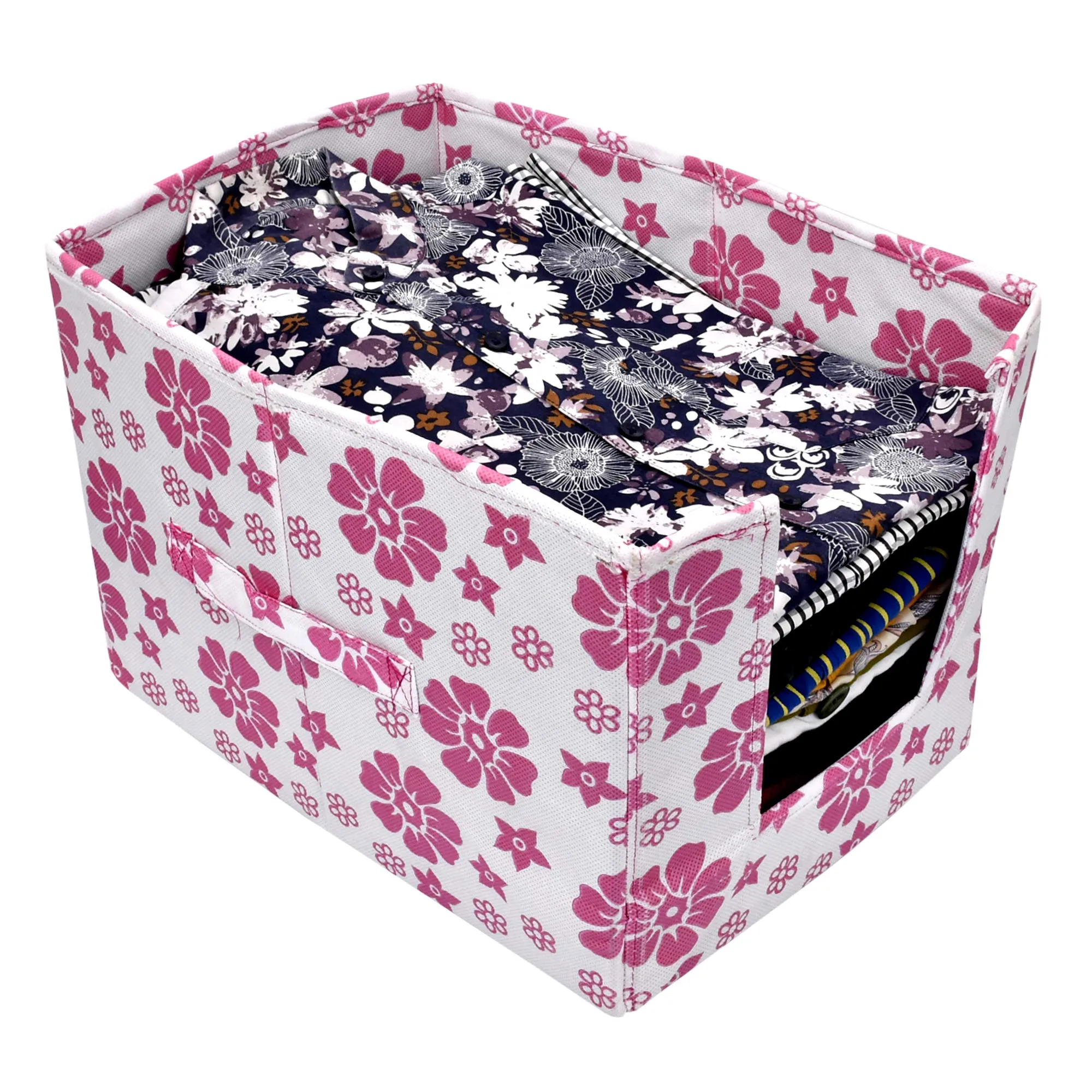 Kuber Industries Flower Print Non Woven Shirt Stacker/Shirt Organizer Wardrobe Organizer (Pink)