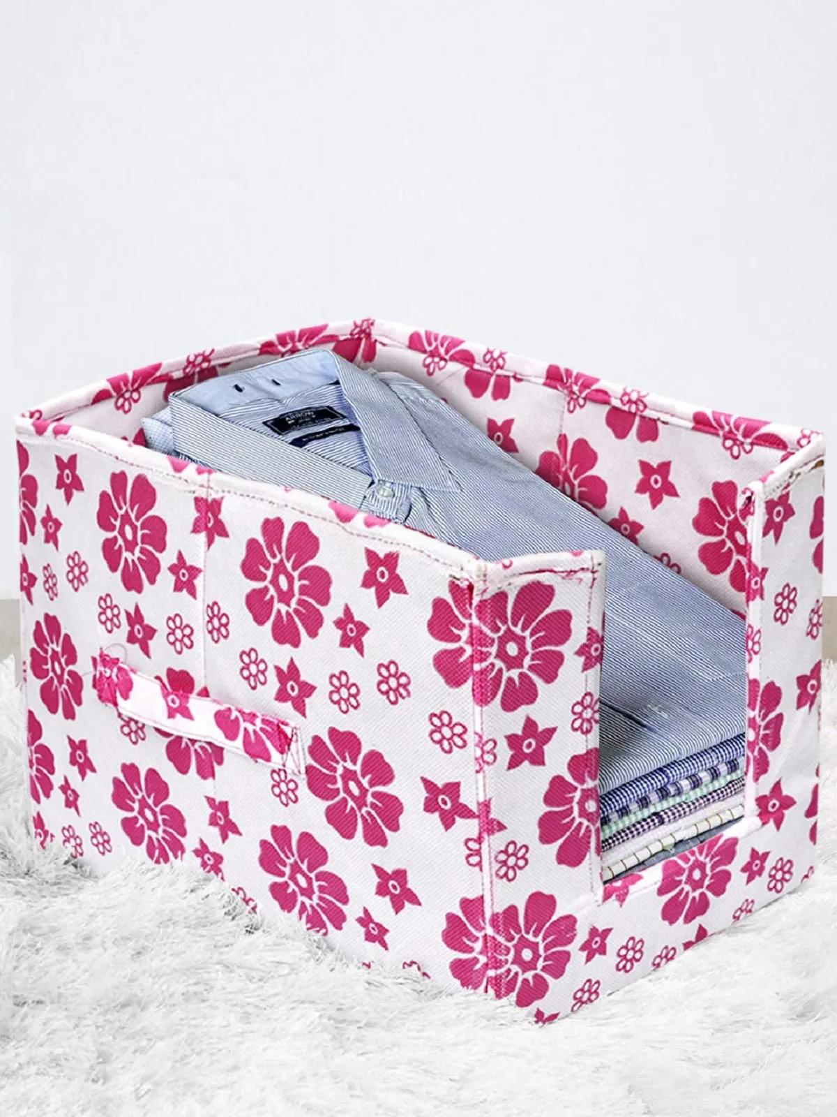 Kuber Industries Flower Print Non Woven Shirt Stacker/Shirt Organizer Wardrobe Organizer (Pink)