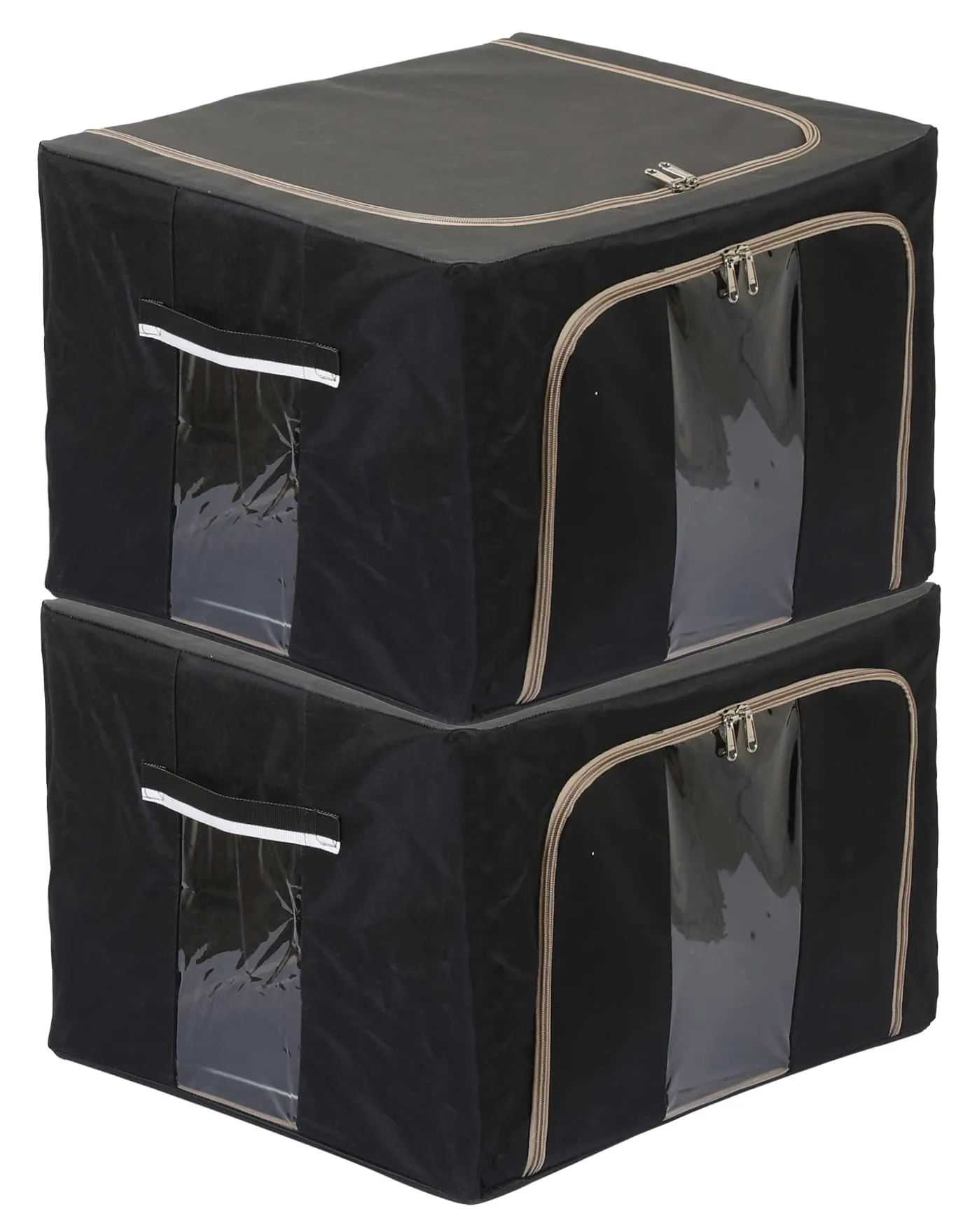 Kuber Industries Steel Frame Storage Box/Organizer For Clothing|Blankets, Bedding With Clear Window|Capicity, 24Ltr, Pack of 2 (Black & Grey, Oxford Fabric)-44KM0291