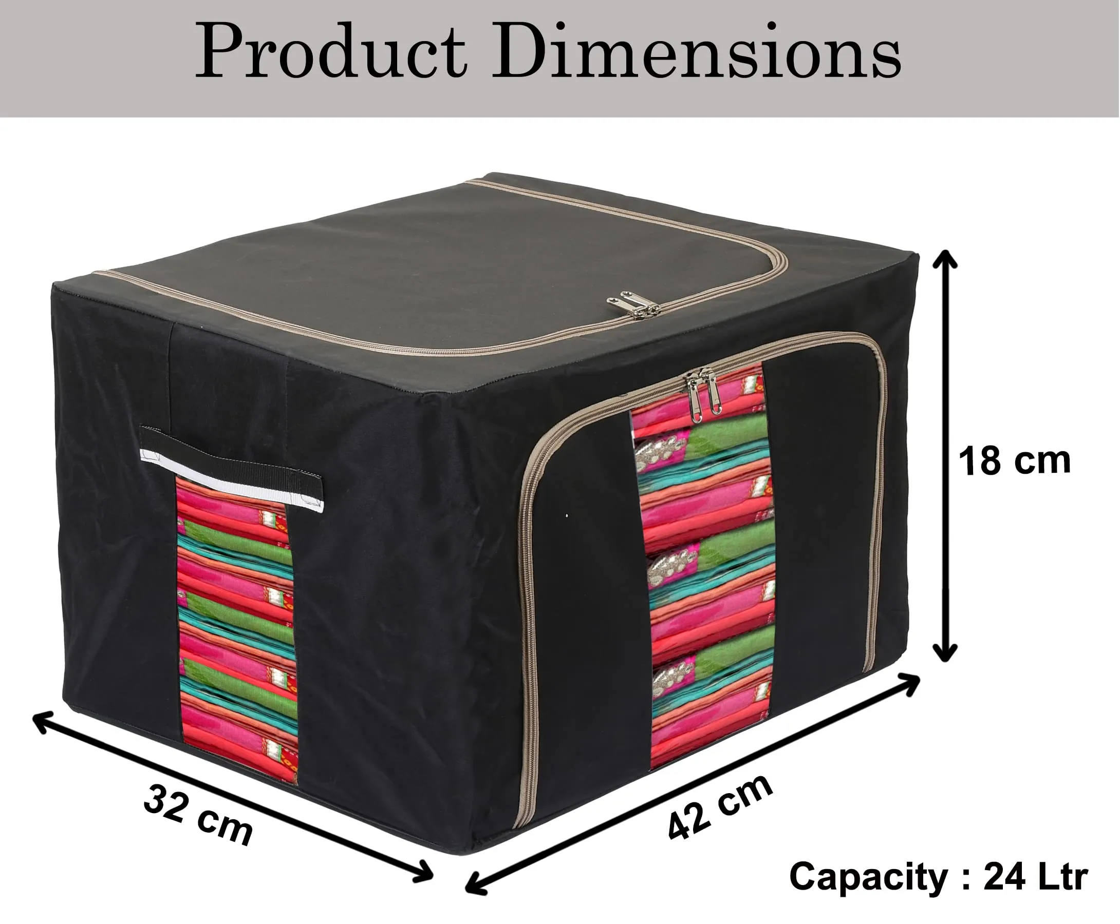 Kuber Industries Steel Frame Storage Box/Organizer For Clothing|Blankets, Bedding With Clear Window|Capicity, 24Ltr, Pack of 2 (Black & Grey, Oxford Fabric)-44KM0291