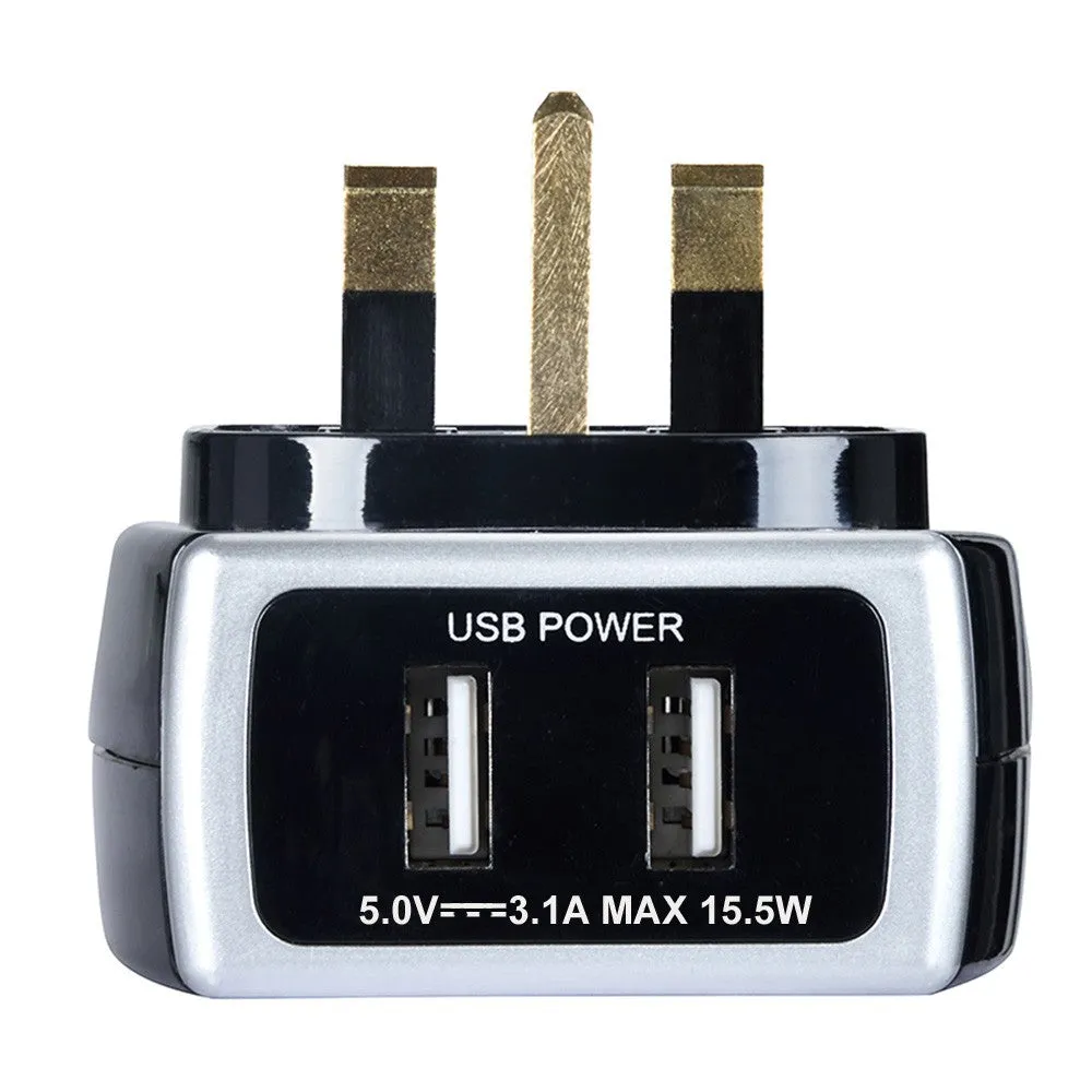 Masterplug High Gloss 2 USB (3.1A) Surge Adaptor Black (SRGAUSBPB3-MPA)