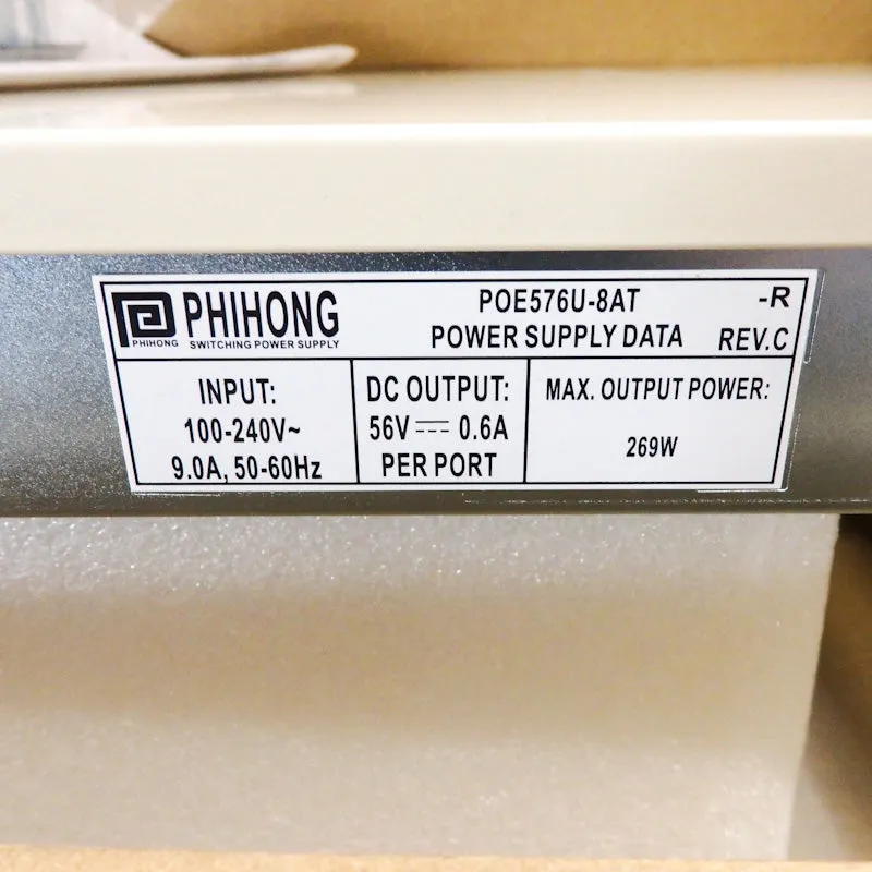 Phihong 8-Port IEEE802.3at/PoEPLUS Midspan Power Over Ethernet POE576U-8AT