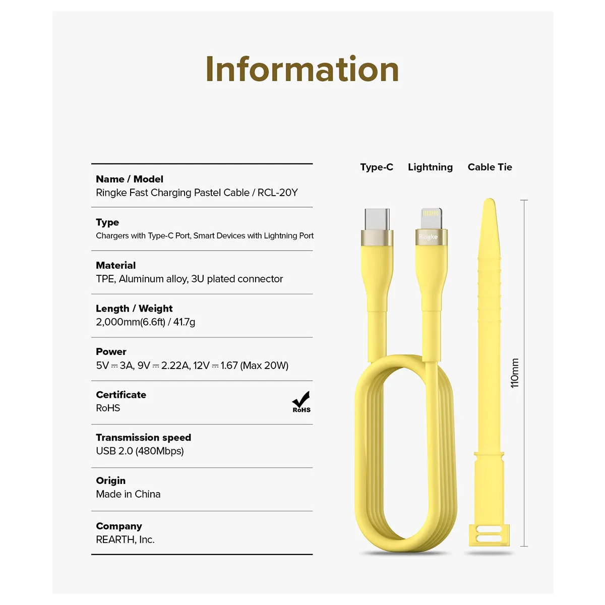 Ringke USB-C to Lighting Pastel Charging Cable (2m)