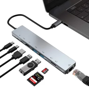 Type-c 8 in 1 Multi-Function Docking Station to HD Hdmi3.0usb Cable Seperater Card Reader Nic PD Power Supply