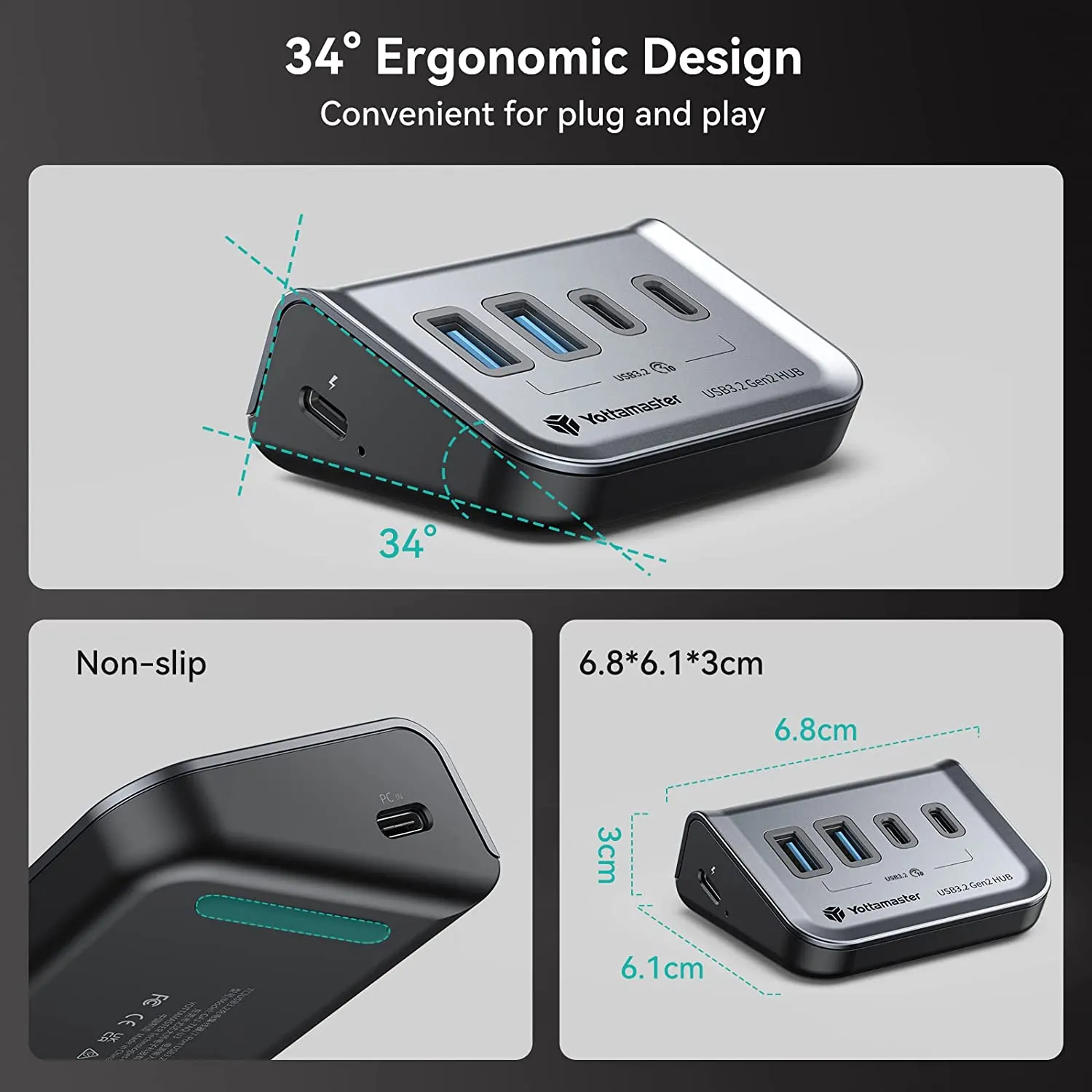 Yottamaster Garrison 4 Port USB 3.1 Hub, Powered USB Hub